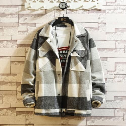 Hong Kong Fashion Brand Large Size Plaid Woolen Jacket Mens Autumn/Winter New Style Thick Loose Lapel Single Button Jacket