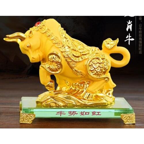 Crystal base Alluvial gold Recruitment Crafts cattle Bull Handicraft ornaments for Room Craft Decoration home statues sculpture