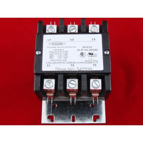 Hvacstar SA-3P-75A-208/240V Definite Purpose Contactor 3Poles 75FLA 208/240V AC Coil , DP Contactor, Air Conditioner Contactor