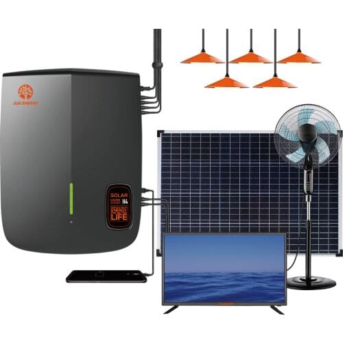 JUA Energy 100W Solar Panel 12V DC Solar Fan 32 Inch TV Solar LED Indoor Lighting Solar Power System for Africa