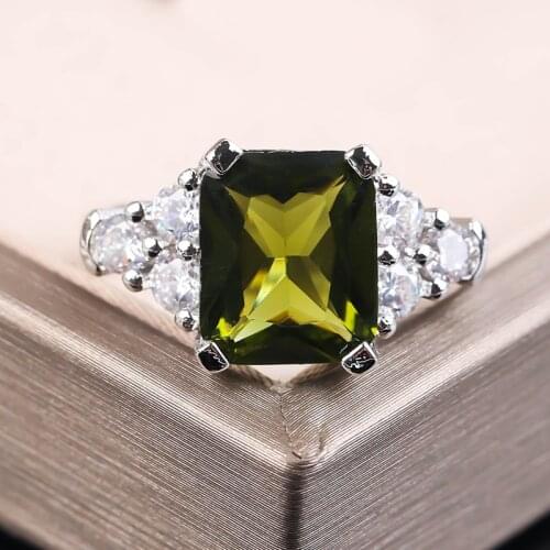 Classic Square Green Crystal CZ Rings Luxury Jewelry Couples Wedding Engagement Rings for Women Girlfriend Best Gift Wholesale