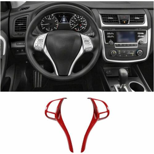 Red Carbon Fiber Steering Wheel Strip Trim 2pc For Nissan Altima Teana 2013-2018 Car modification Auto parts