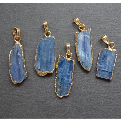 Blue kyanite pendant with gold electroplated edges