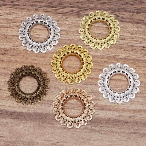 50 Pieces/Lot 30 mm Metal Copper Filigree Flower Wreath Connector DIY For Jewelry Making Accessories