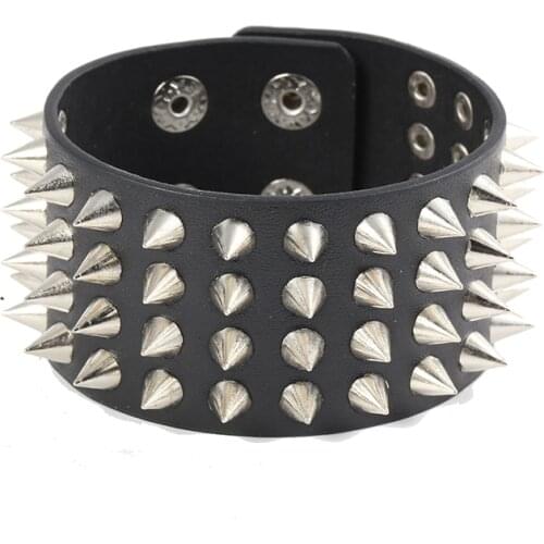 Mens Leather Bracelet Punk Riveting Nail Bracelet Spike Wrist Strap Rock Jewelry