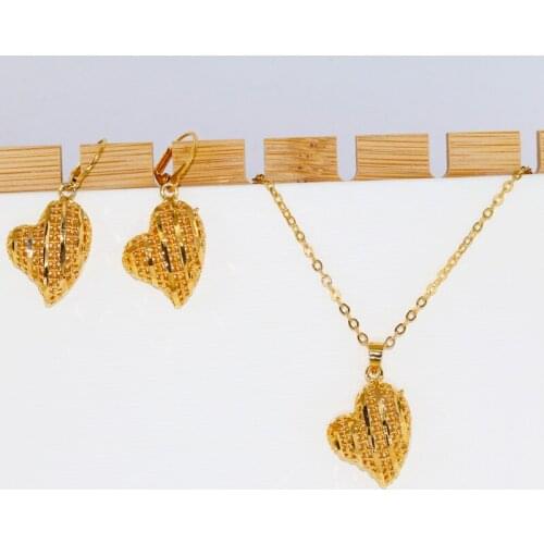 Pequeños juegos de joyas para mujer, Dubái, 24K, dorado, corazón, collar, pendientes, conjunto, amor etíope, africano, regalo de