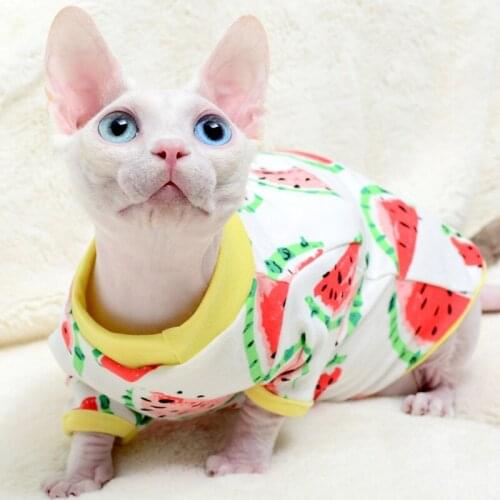 New Classic Sphynx Puppy Pet Cat Clothes For Female Cats Summer Vest Cute Print Hairless Cat Clothes