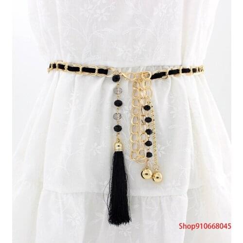 2021 new spring and summer hot models womens metal wear belt waist chain wild tassel waist pendant Korean womens fashion dress