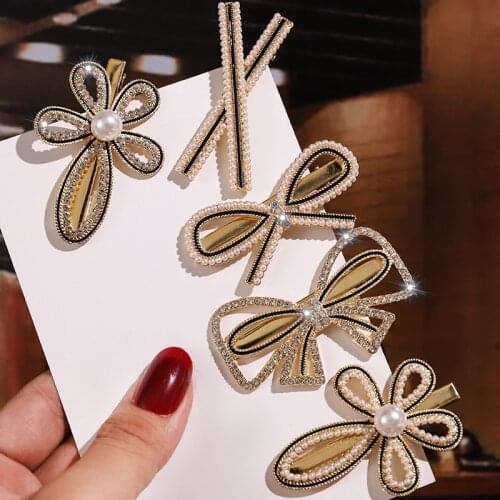 New Bow With Diamond Hairpin Womens Hairpins Net Red Clip Simple Temperament Bangs Hair Clip Headwear Female Hair Accessories