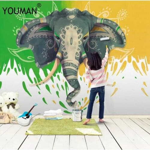 Wallpaper YOUMAN custom 3D home decoration color hand painted elephant childrens room background wall paper mural