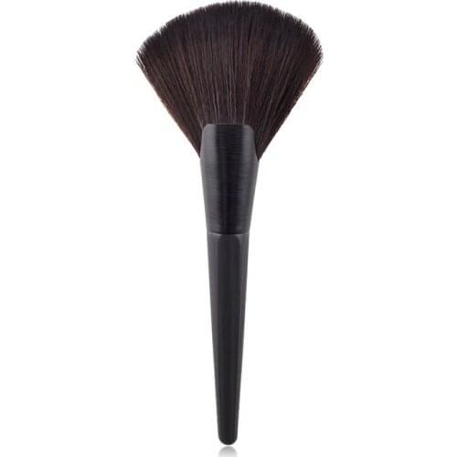 Saiantth Single Drawing process,bright black wooden handle small fan shape makeup foundation brush professional beauty tool