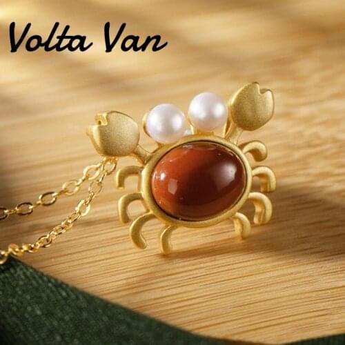 Volta Van 925 Sterling Silver Pendant Necklaces 2021 New South Red Agate Fine Jewelry Elegant Crab Design Concise Necklaces