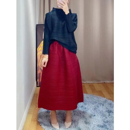 Miyake Pleated Fall 2021 Winter Loose Skirt Long Red Lace Skirt Plus Size Straight Skirts Alt Aesthetic Clothes