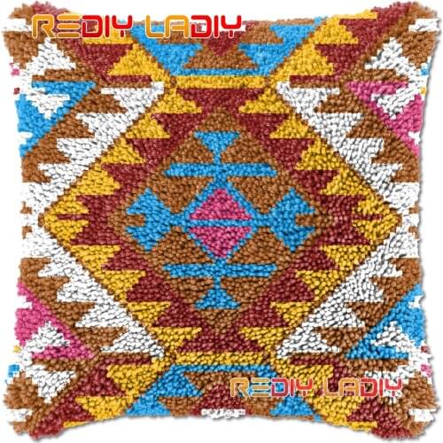 Latch Hook Cushion Geometric Patten DIY Needlepoint Kits Chunky Acrylic Yarn Arts Crocheting Lofty Pillow Case Hobby & Crafts