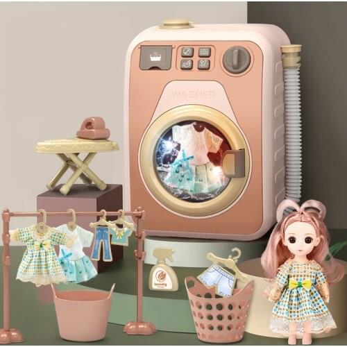 Childrens Electric Mini Drum Rotatable Washing Machine Toy Play House Kitchen Toy Rice Cooker Cooking Doll Toy Set Girl Gift