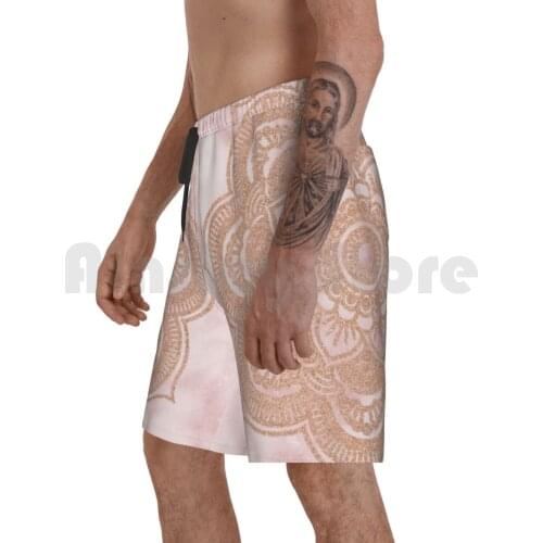 Rose Gold Mandala-Pink Marble Beach Shorts Men Beach Pants Swim Trunks Blush Peach Pink And White Pastel Gold Rose