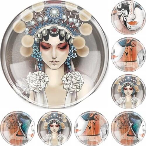 Handmade 6 Size Glass Beijing Opera mask Flatback Cameo Cabochon Domed DIY Jewelry Charm Photo Pendant Setting