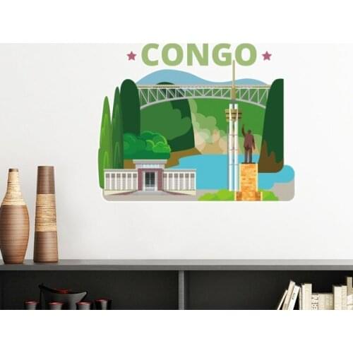 Hand-painted City Statue Building Congo Culture Elements Removable Wall Sticker Art Decals Mural DIY Wallpaper for Room Decal