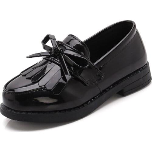 SKOEX Kids Princess Shoes Girls Mary Jane Flats Bowknot Tassle Leather Slip-on Party Dress Shoes Childrens School Uniform Shoes