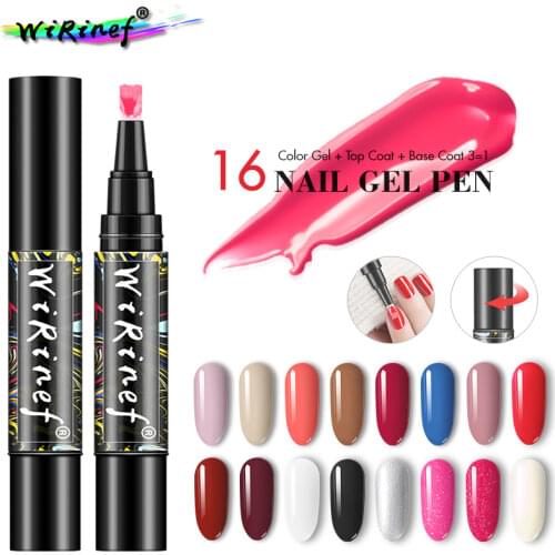 WiRinef 16 Colors One Step Pen Nail Varnish Gel Lacquer Not Need Base Top Coat Primer Gel Pen UV Nail Gel Polish