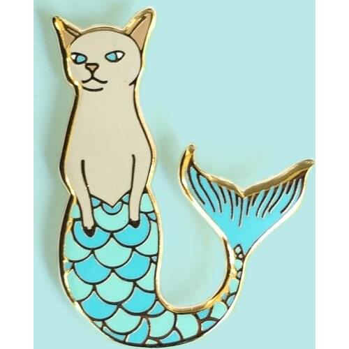 YAOJIE Cartoons Funny Purrmaid Cat Mermaid Enamel Brooch Pin Backpack Hat Bag Lapel Pins Badges Fashion Jewelry Accessories