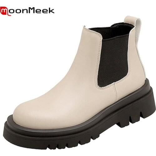 MoonMeek 2021 Hot Sale Flat Platform Shoes Women Ankle Boots Round Toe Autumn Winter Casual Shoes Fashion Chelsea Boots Women