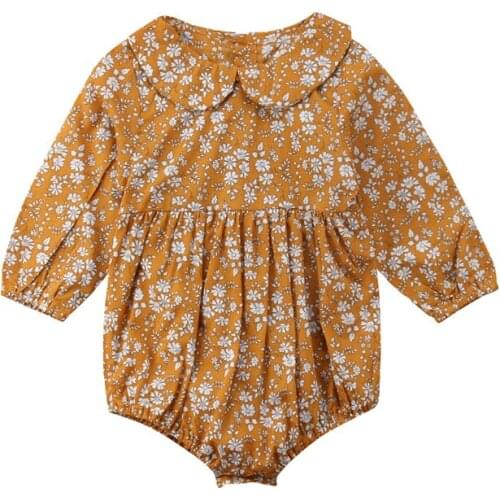 Sweet Newborn Baby Girl Clothes Floral Jumpsuit Romper Long Sleeve Yellow Outfits Autumn Summer 0-24M