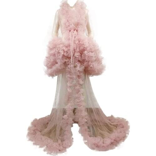 Ladies Pink Dressing Gown Sheer Long Robe Fluffy Dessous Fotografie Bridal Fluffy Maternity Robes Photo Shoot Bathrobe