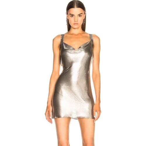 Metal Sequins Backless Sexy Dress Women Nightclub Mini Shiny Halter Dresses birthday Party club Clubwear