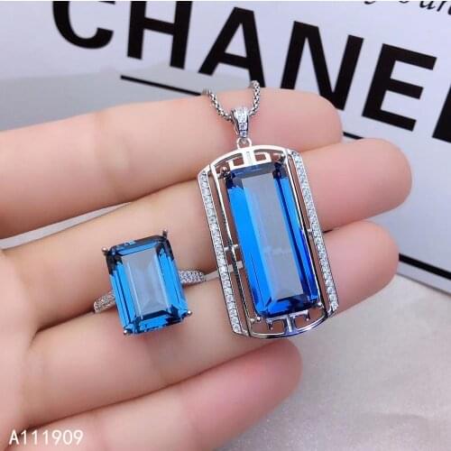 KJJEAXCMY boutique jewelry 925 sterling silver inlaid Natural Blue topaz pendant ring Womens set support detection fine