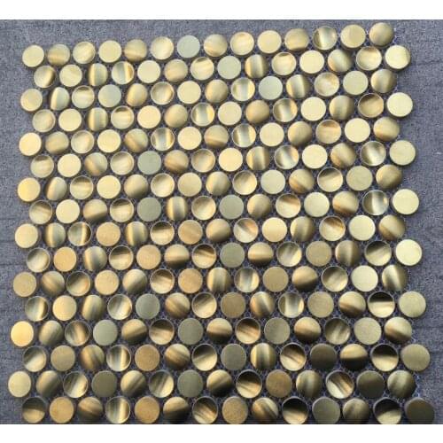 3D Gold Round Brushed Metal Mosaic Tile, Kitchen Backsplash bathroom Wall Tile DIY Cabinet Decor