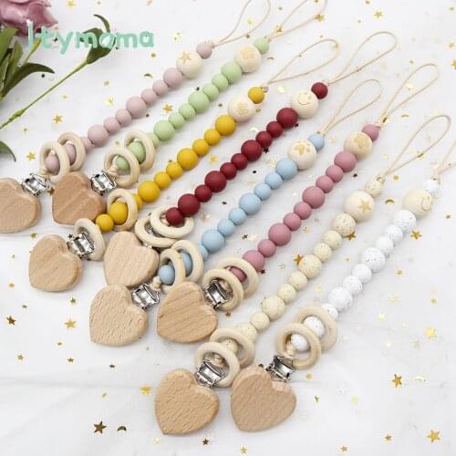 1pc Baby Pacifier Clips Silicone Beads Wooden Ring Pacifier Chain Nipple Accessories Soother Chain Clip Dummy Holder Nipple Clip