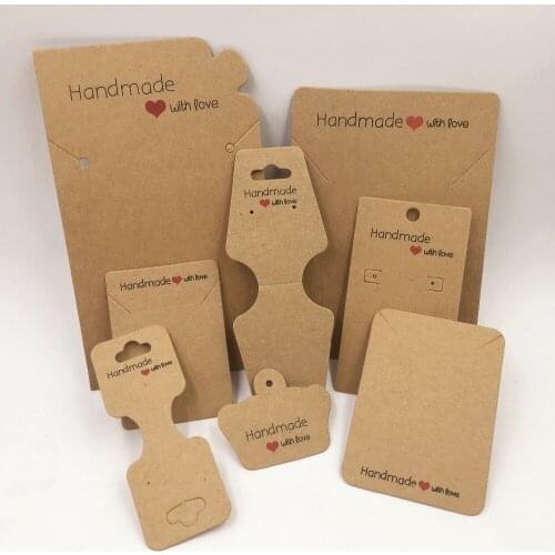 100Pcs/Lot Multi Size Brown Handmade With Love Craft Paper Display Card For Festivals Parties Birthday And Price Hang Tag Labels