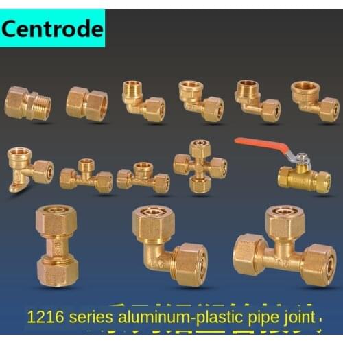 1216 aluminum-plastic pipe 1/2IN Thread joint copper fittings household solar water heater joint three-way ball valve elbow