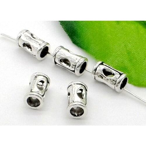 200pcs Tibetan Silver Cylindrical Hollow Big Hole Spacer Beads Fit Jewelry 7x6mm