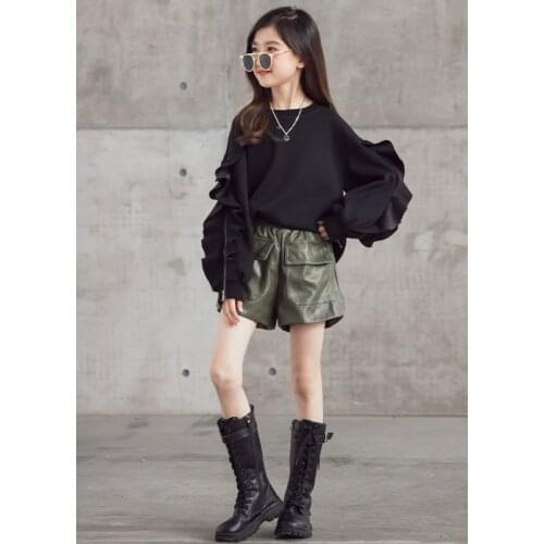 2021 Autumn Teen Girls Elegant Ruffles Zipper Tops 10 12 years Fashion Party Dance Sweatshirt Mom Girl Matching Clothes