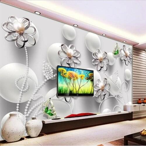 Beibehang Custom wallpaper 3d pearl diamond beads flower solid mural living room background wall bedroom wallpaper papier peint