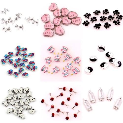 40Pcs/Lot Mixed Enamel Animal Birthday Cake Love Heart Floating Locket Charms For Memory Glass Locket Necklaces Jewelry Making
