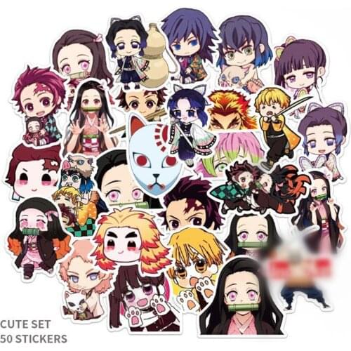 50pcs Anime Demon Slayer Kimetsu No Yaiba Nezuko Zenitsu Stickers Waterproof PVC Skateboard Luggage Guitar Sticker Cosplay Props