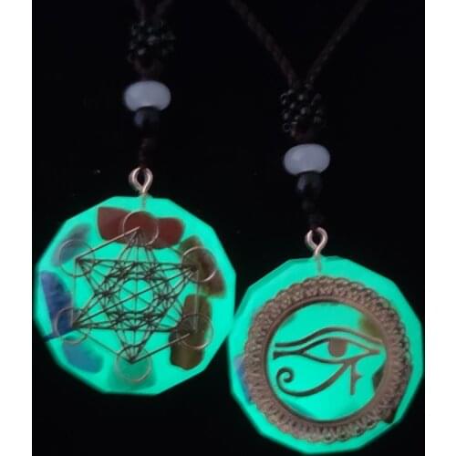6PCS All-Seeing Eyes Luminous Orgonite Energy Pendant Necklace Yoga Glow in Dark Moonstone Pendants Necklace Healling Pendulum