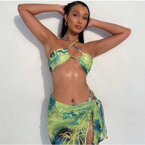 Adogirl Summer Beachwear Two Piece Outfits Women Sexy Halter Bandage Crop Top + MIni Skirt Sets Matching Sets Vacation Party Clu