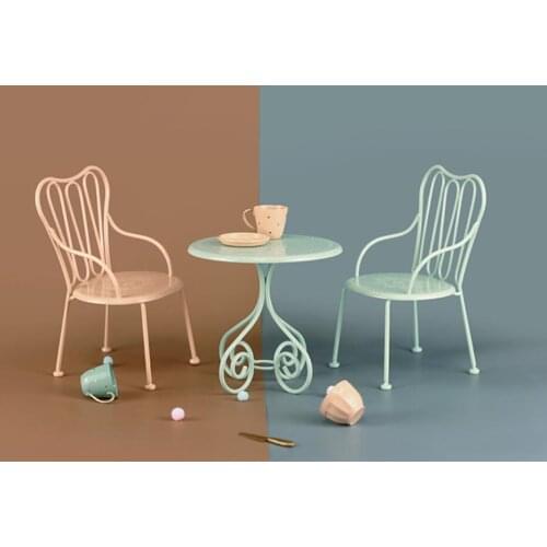 Animal Doll Accessories Iron Coffee Table Kitchen Chair Doll House Children Furniture Toys BJD Playhouse Gifts For Kids Girls