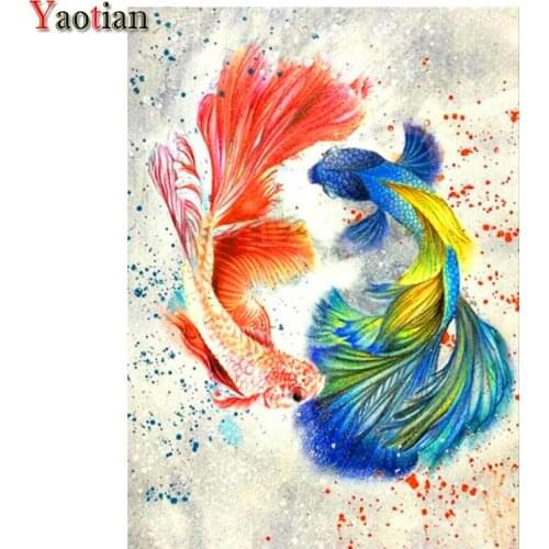 Diamond Embroidery Red Blue Two Goldfish Full Square/Round Diamond Painting Cross Stitch Kit Daimond Painting Mosaic Stickers