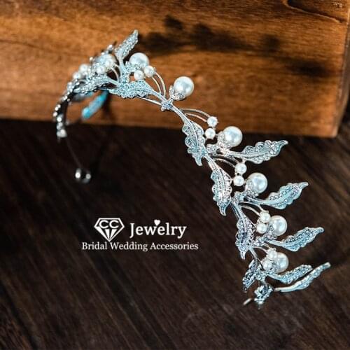 CC Crowns for Women Wedding Accessories Engagement Hair Ornaments Temperament Elegant Hairwear Pearl Tiaras Headdress CZ HS36