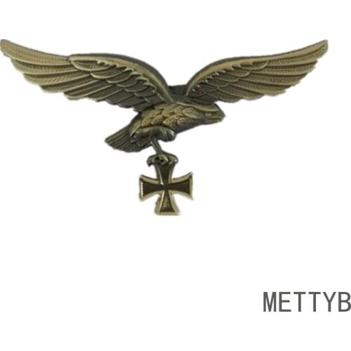Cross Eagle Pin WW2 German Cap Badge Retro Brooches Denim Shirt Collar Peugeot Badge Golden