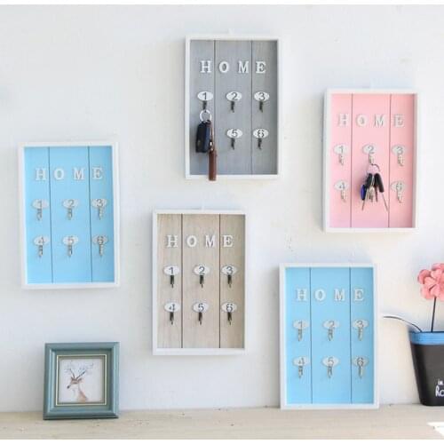 Key Storage Holder with 6 Hooks Wooden Keychain Container Home Wall Decor Key Holder Rack Hallway Door Entrance Key Organizer