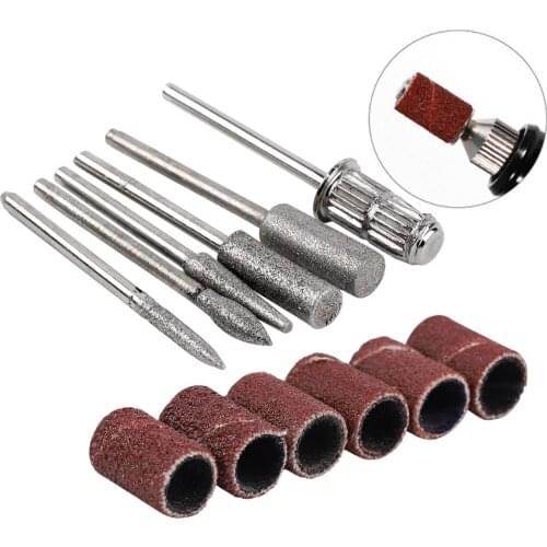 Nail Art 6 Drill File Bits Set Tool Sanding Bands for Acrylic Manicure Electric Machine Replacement 3/32" Shank Size Metal Bits
