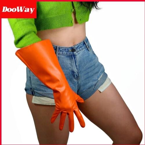 DooWay Long Gauntlet Gloves Wide Large Sleeve Women Costume Cosplay Party Orange 16 inches
