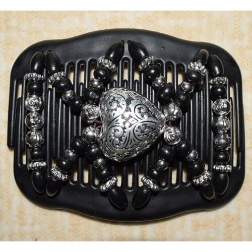 3 pcs / lot big heart black Beads Magic Strecthy Hair Combs Double Clips Tuck Combs Hair Accessories Hairpins