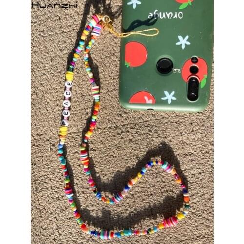 HZ 2021Colorul Soft Pottery Smile Evil Eye Handmade Long Beaded Chain for Mobile Phone Cell Phone Strap Lanyard Hot Sale Jewelry